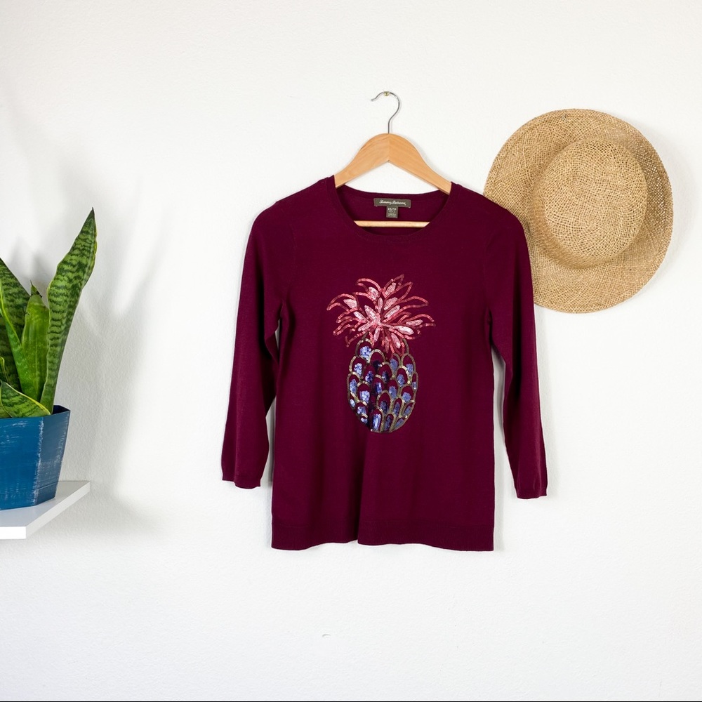 Tommy Bahama Burgundy Red Pineapple Crew Sweater